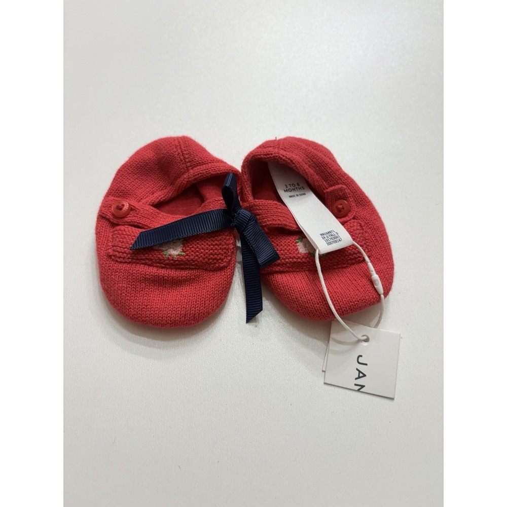 NWT Janie & Jack Sz 3-6 Months Red Floral‎ Fabric Booties